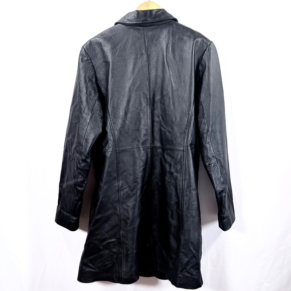 VTG 90s Metrostyle Matrix Black Leather Trenchoat Jacket Womens Size 16 Goth - Picture 3 of 9
